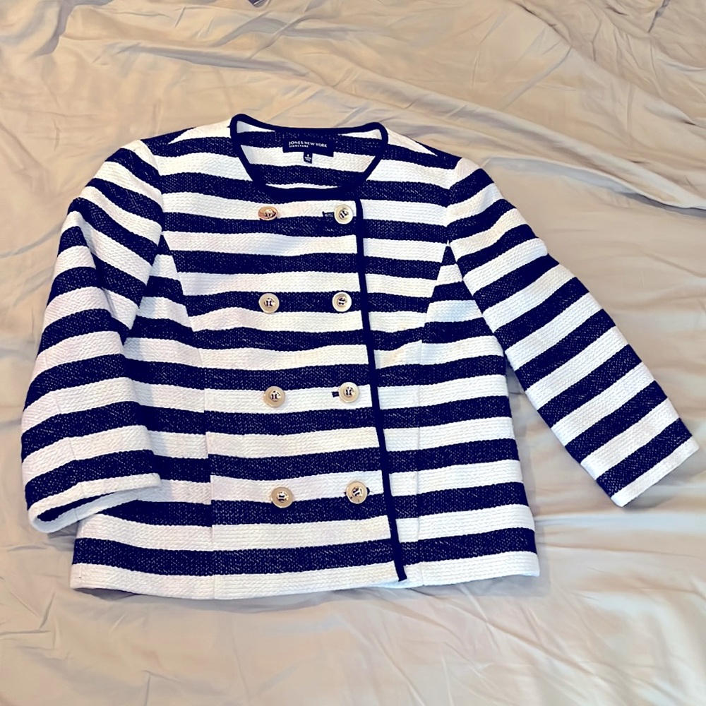 Jones NY Nautical Blue Striped Blazer Jacket Size 6